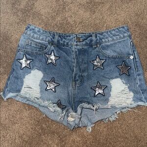 Medium Star-Studded Blue Denim Women's Shorts